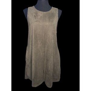 Modlook29 Sleeveless Suede Tunic Shorts Women SM Green Keyhole Back Side Pockets